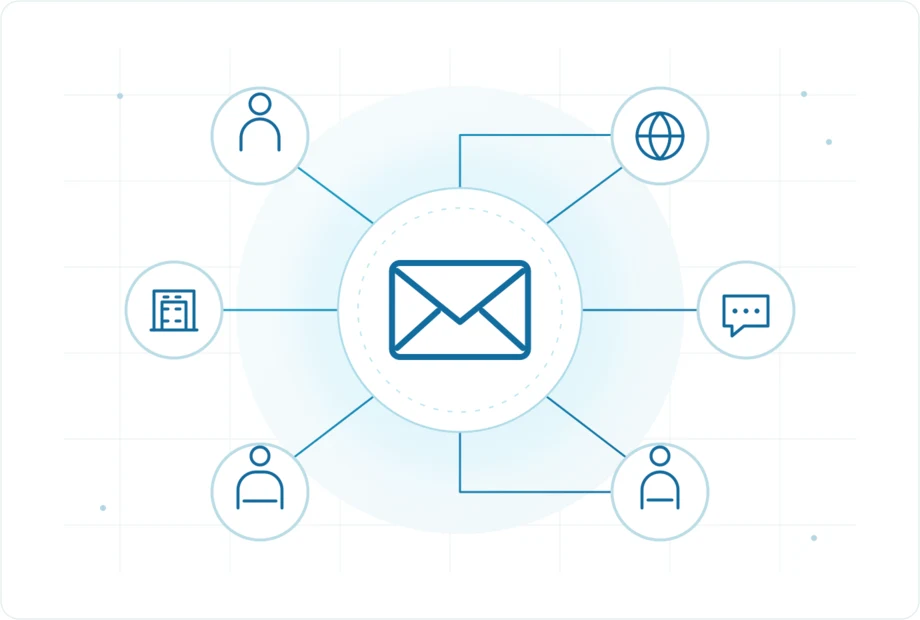 Professional communications network representing email, media, public relations, global outreach, and partnerships